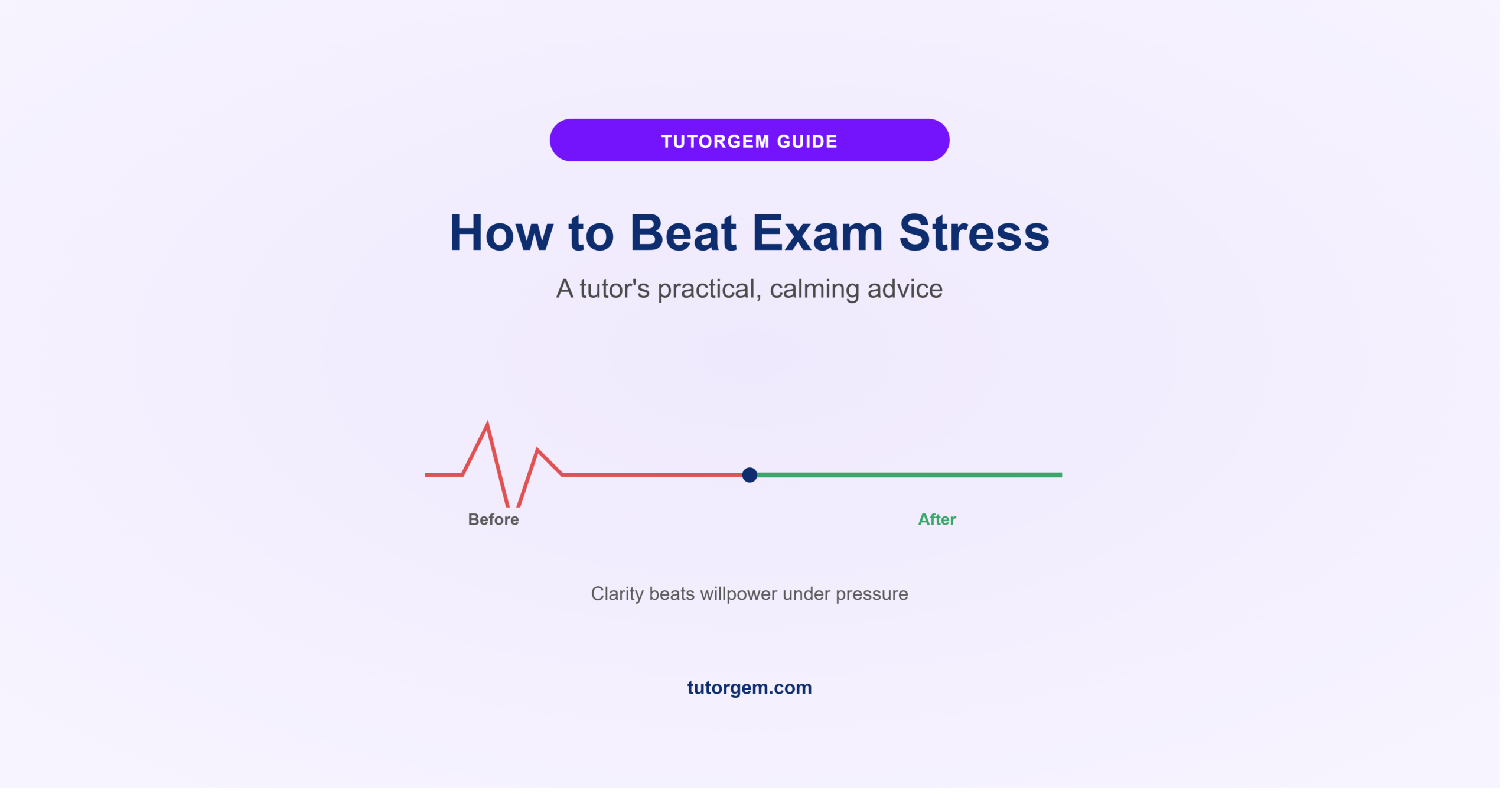 How to beat exam stress, a jagged stress line calming into a smooth breathing wave